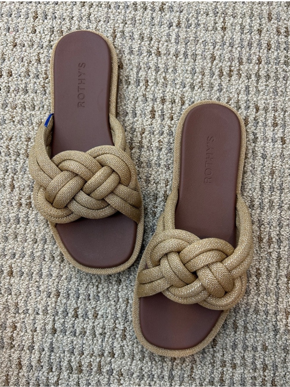 Rothy's Gold braided Summer Slide Sandals. NWT . Size 7.5
